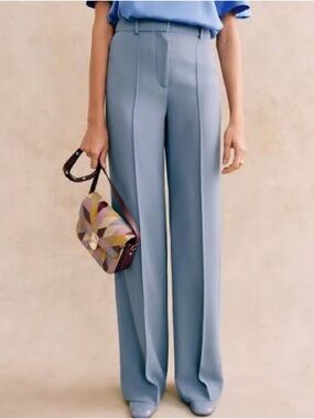 Sezane Greg Trousers — Wide-Leg High-Rise in Powder Blue